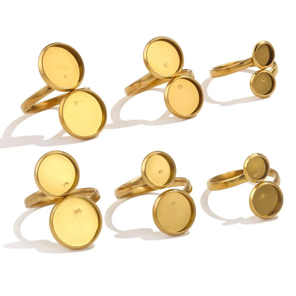 10 Stück verstellbare Edelstahl-Ringfassungen, leere Basis, Glascabochons, Cameo-Einfassungen, DIY-Tablett, leere Ringe, Schmuckzubehör