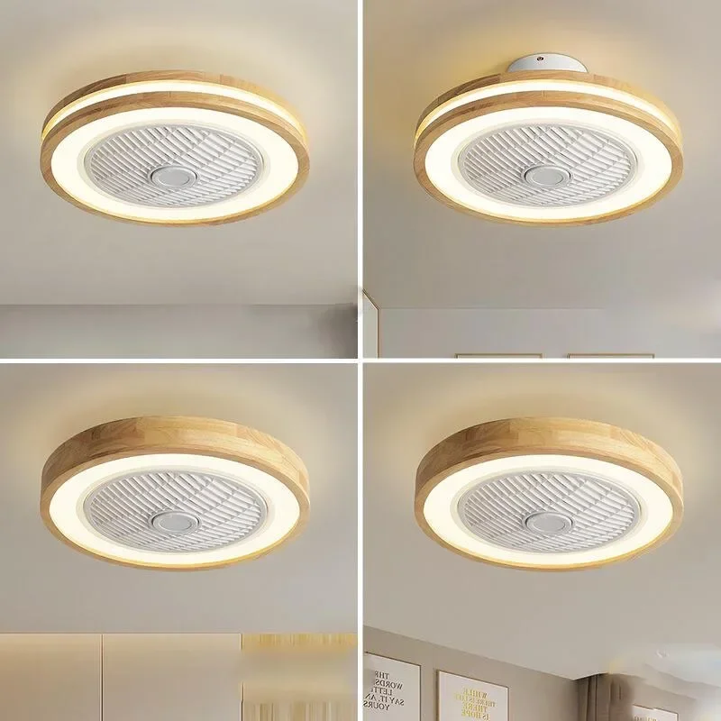 Wood Ceiling Fans with Remote Control 110V 220V Round Quadrilateral 6 Speeds Led Fan Living Bedroom 20Inch Modern Fans Lighting
