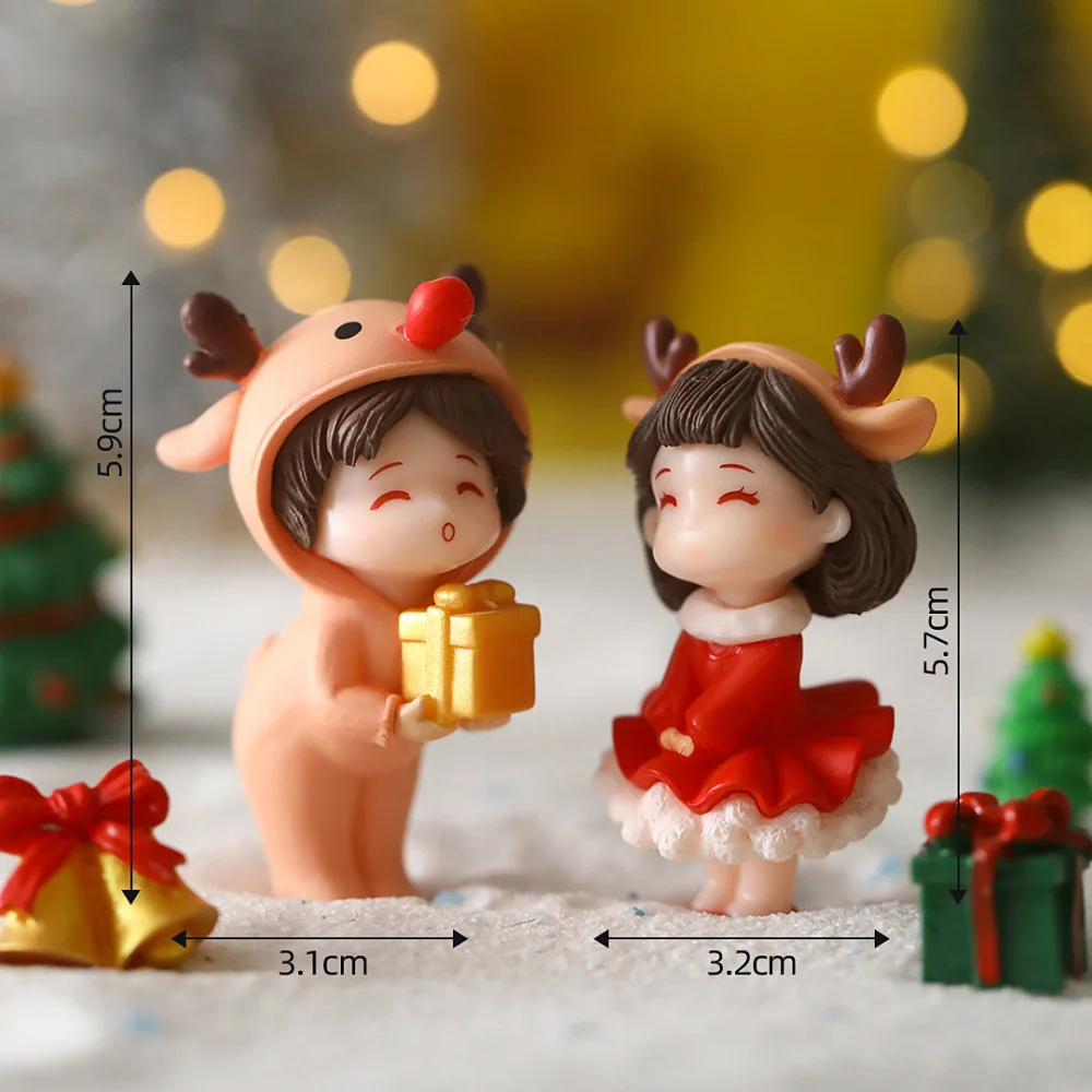 Mini Christmas Sweetheart Doll Couple Statue Garden Decoration Ornament Landscape Home Car Ornament Garden Doll