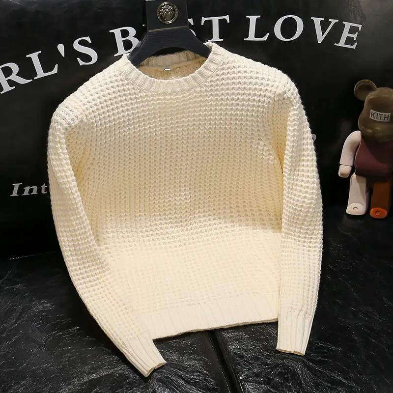 Autumn Winter New Solid Color Fashion Long Sleeve Sweater Man High Street Casual Cotton All-match Pullovers Korean Style Y2K Top