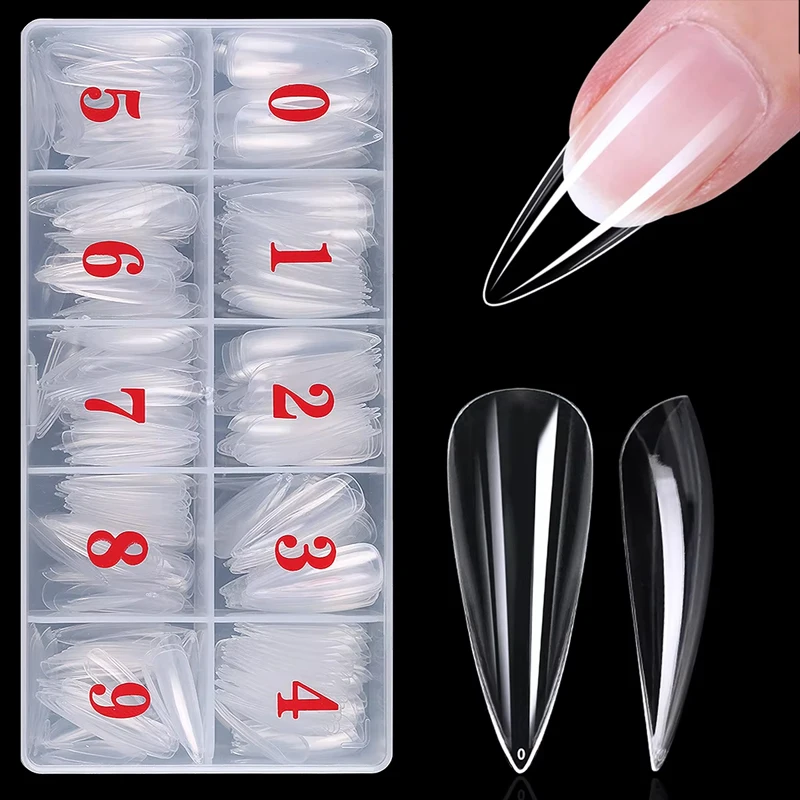 Stiletto Nail Tips Transparent False Press on Acrylic Nails Mixed Size Fake Nails DIY Manicure Extension Tools 500Pcs/Box fake nails nail tips false nails false nail tips