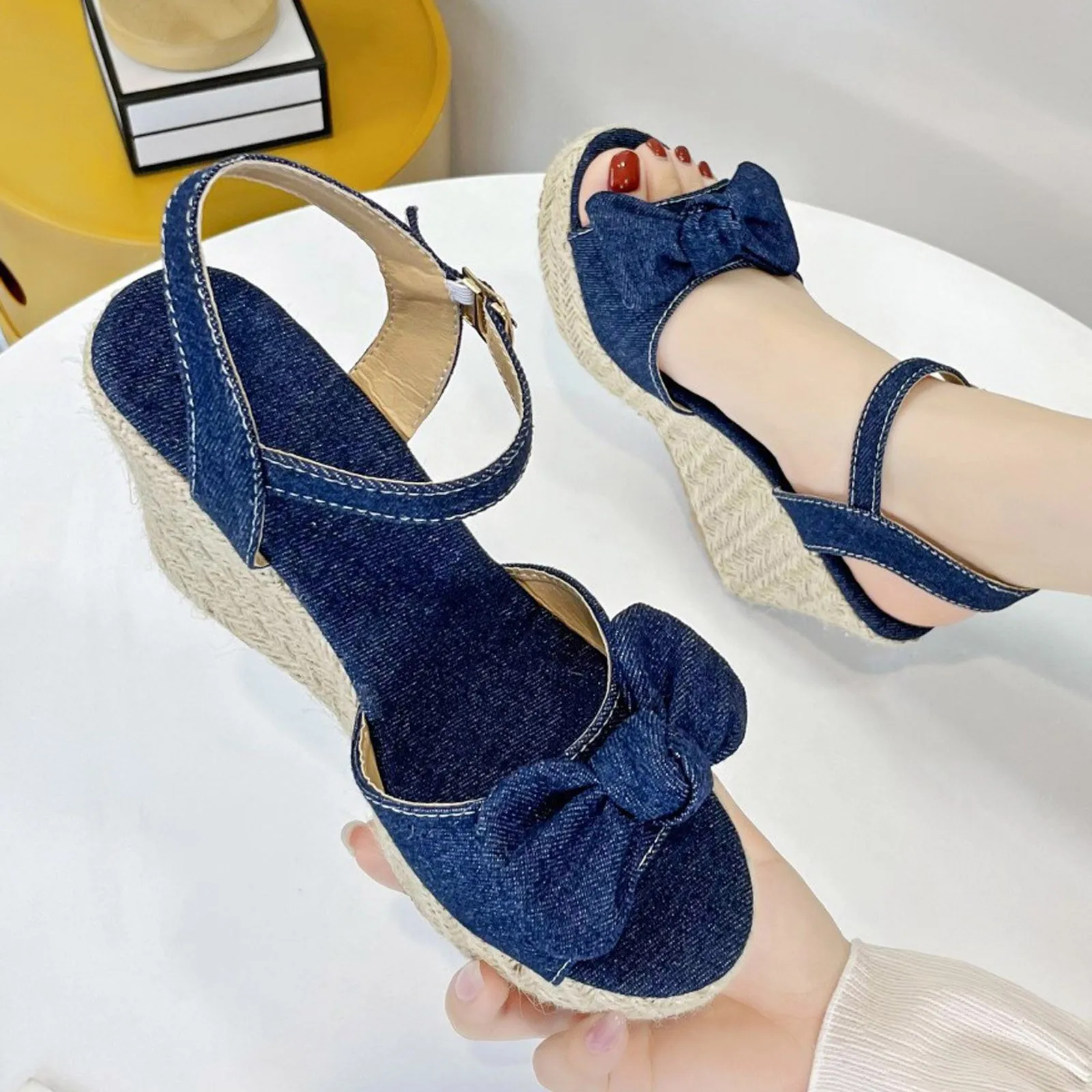 Summer New Casual Bow Large Size Women Shoes Breathable Wedge Heel Sandals Women Wedge Sandals Size