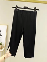 Curvy Plus Size Women's Skinny Capri with Side Split Mid PantsSolid Color Elastic Leggings Fashion Casual Summer Knit Trousers - Image 4