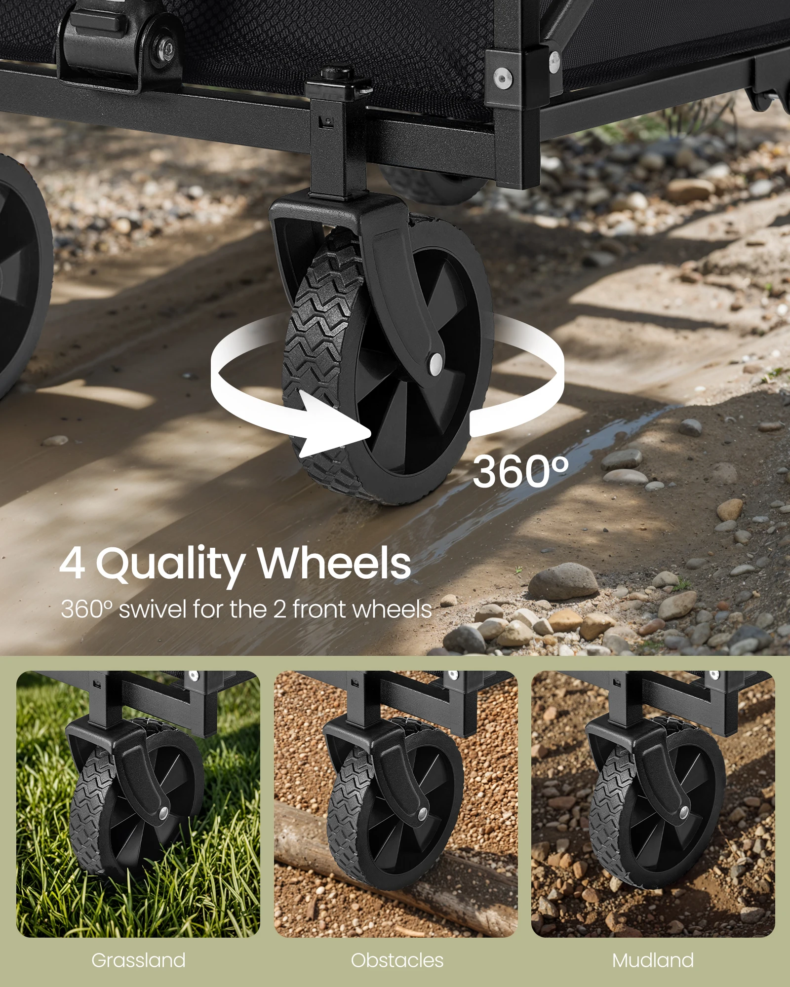SONGMICS Collapsible Wagon, Portable Wagon Folding with Wheels, Utility Pull Wagon,Camp Garden Cart with Handle,Loads Up to 33lb