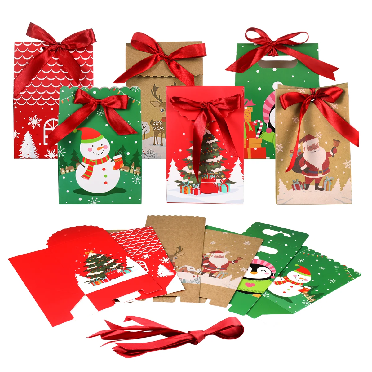 

Christmas Candy Bags Kraft Paper Gift Bags Assorted Wrapping Box for Xmas Theme Presents Party Favor Kids 24Pcs