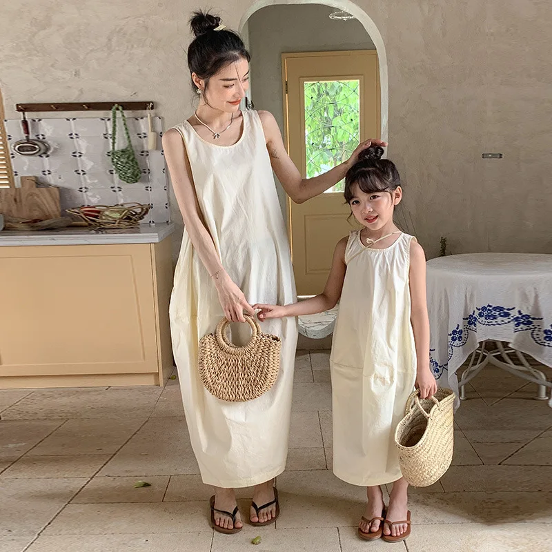 

Летние платья для мам и детей, белые Семейные костюмы, детская юбка принцессы, жилет, юбка в Корейском стиле