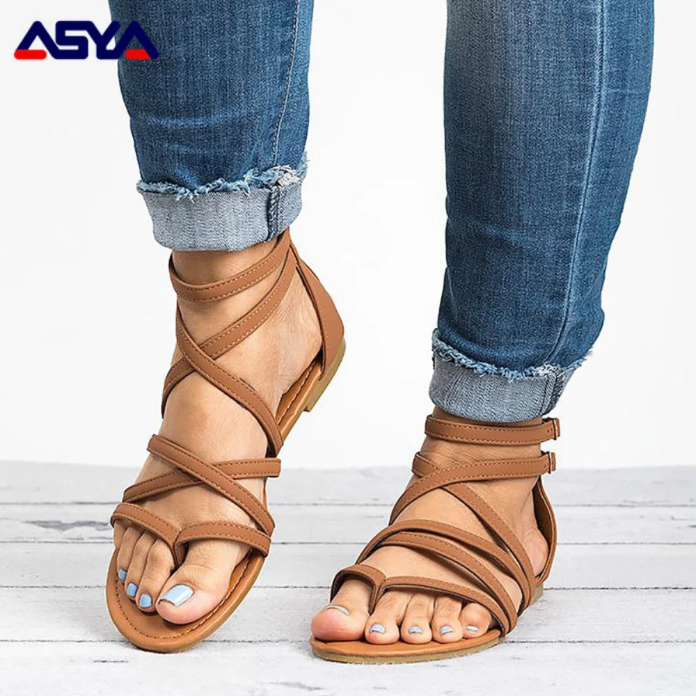 

ASYAPOY Women Sandals Rome Style Summer Shoes Gladiator Sandals With Zip Flip Flop Female Flat Sandals Lady Beach Sandalias