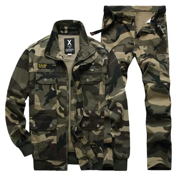 남성용 위장 밀리터리 세트, 야외 내마모성 멀티 포켓 재킷, 카고 바지 정장, 캐주얼 하이킹 낚시 의류