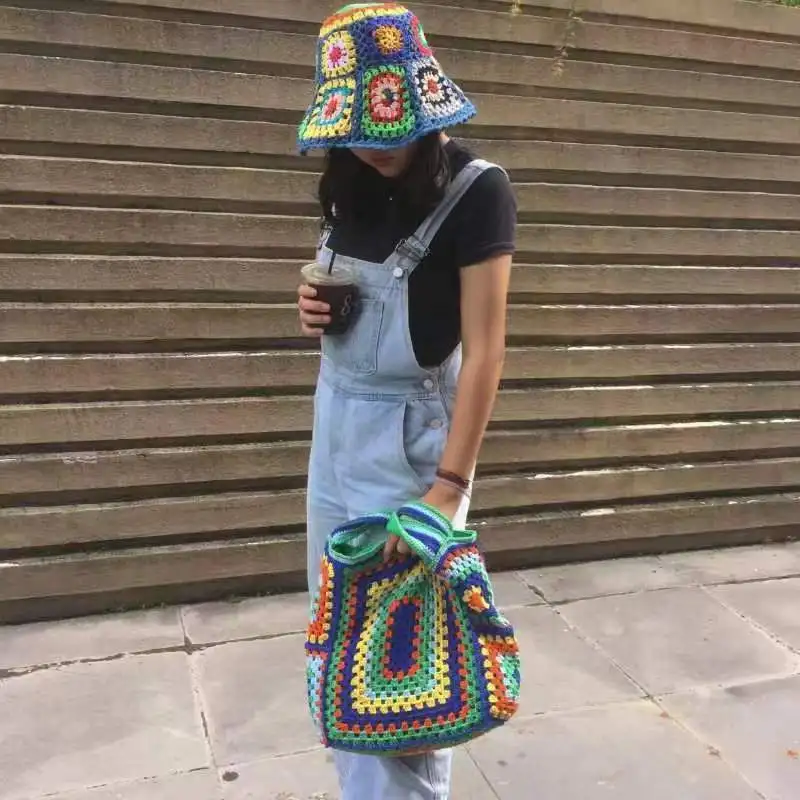 Bohemian Paisley Crochet Women Shoulder Bags Knitting Large Tote Bag Casual Lady Handbags Big Shopper Purses Summer Beach Bag