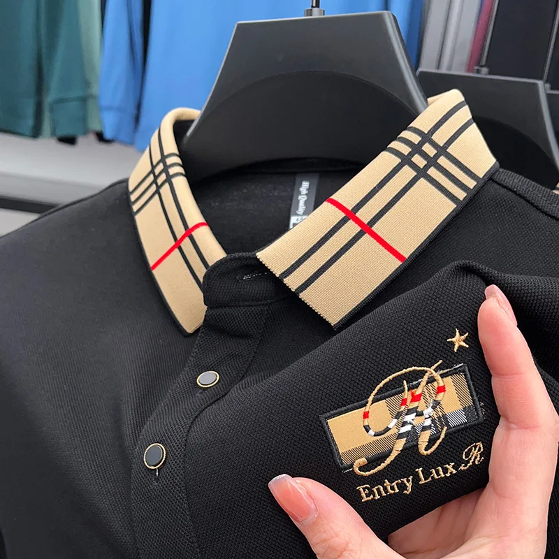 Men's Polo Shirt Autumn Lapel Embroidered Jacquard Long Sleeve T-Shirt Casual Wear