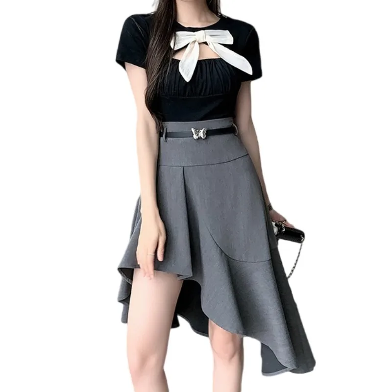 Women Grey A-line Skirt Elegant Harajuku Y2k Mini Shorts