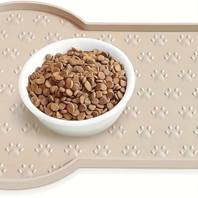 Dog Feeding Mat Non-Slip Pet Food Pad Raised Edges Washable Waterproof