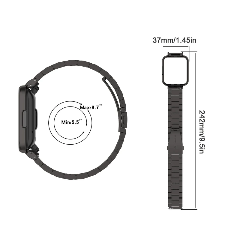 Suitable For Redmi Watch 2 Lite Durable Sweatproof Adjustable Sport Metal Wristband+Case Replace Smart Watch Bands Strap K5Db