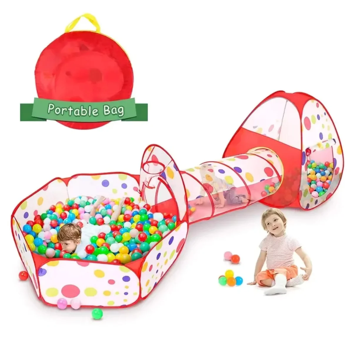 3 in 1 Kids Play Tent with Play Tunnel,Ball Pit,Basketball Hoop for Boys & Girls,Toddler Pop Up Playhouse Toy,Christmas Gifts 2