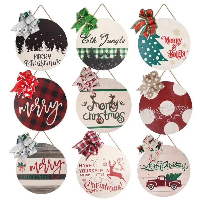

Amazon's New Christmas Wooden Listing Christmas Wall Decoration Pendant Bow Round Door Tag Hanging Ornament