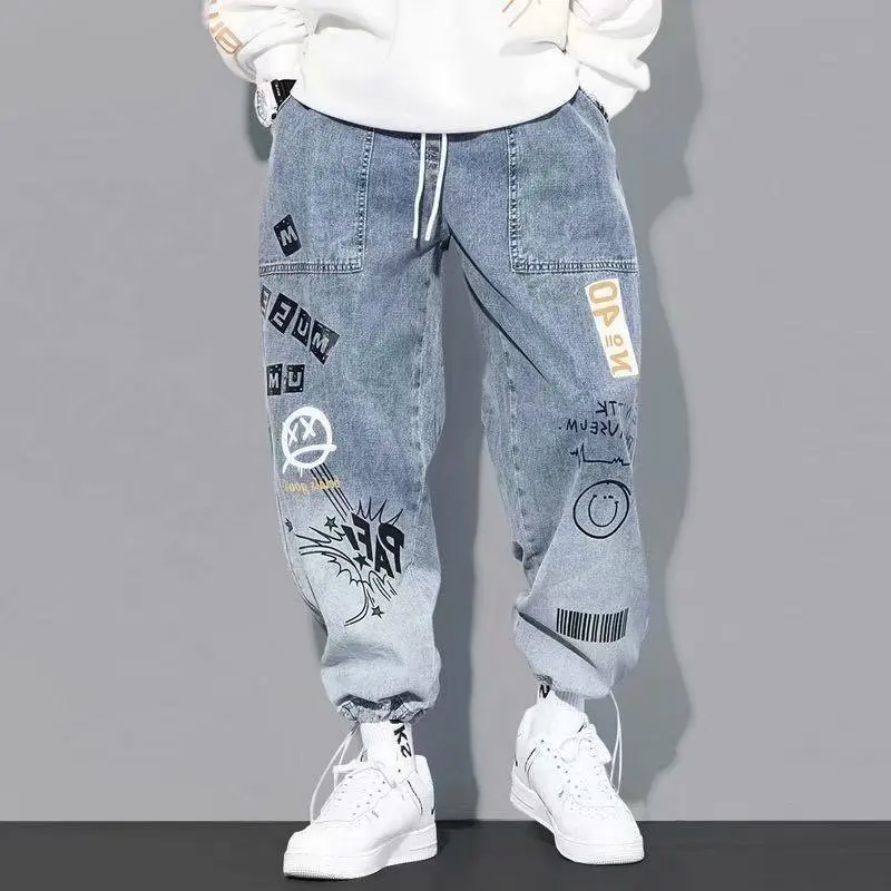 2023 Fashion Men’s Cargo Pants Casual Elastic Hip Hop Jeans Trend Streetwear Jogging Waist Clothing Trousers