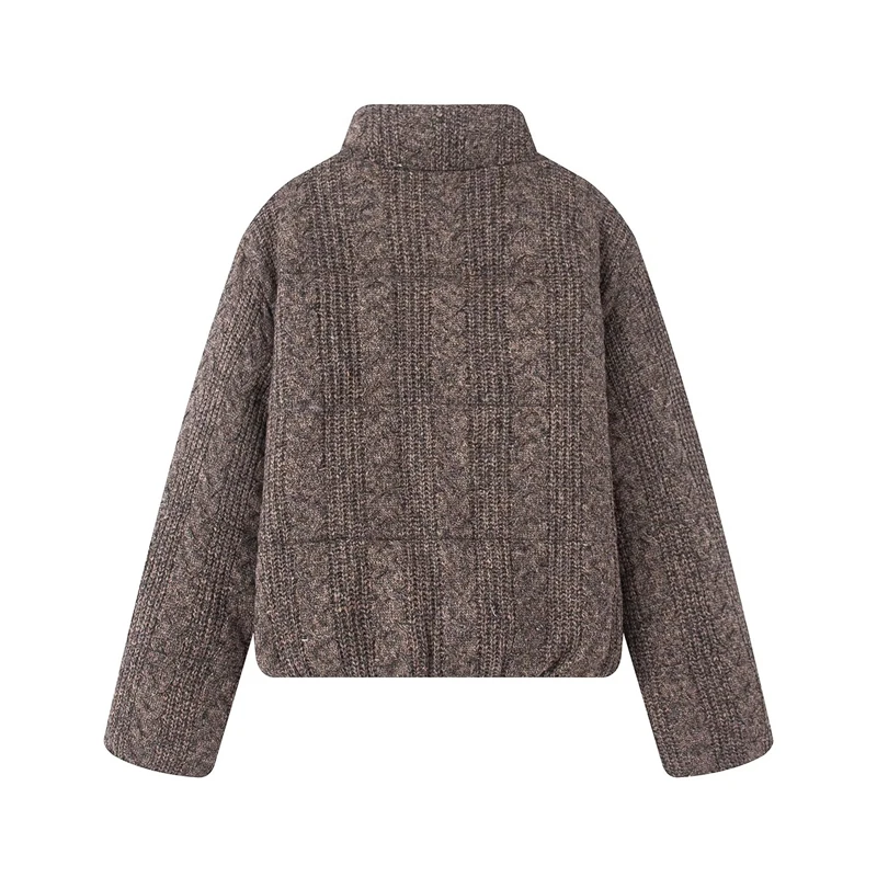 Women's Knitted Puffer Jacket, High Neck Zip-Up Short Coat, Warm Winter Outerwear with Multiple Colors