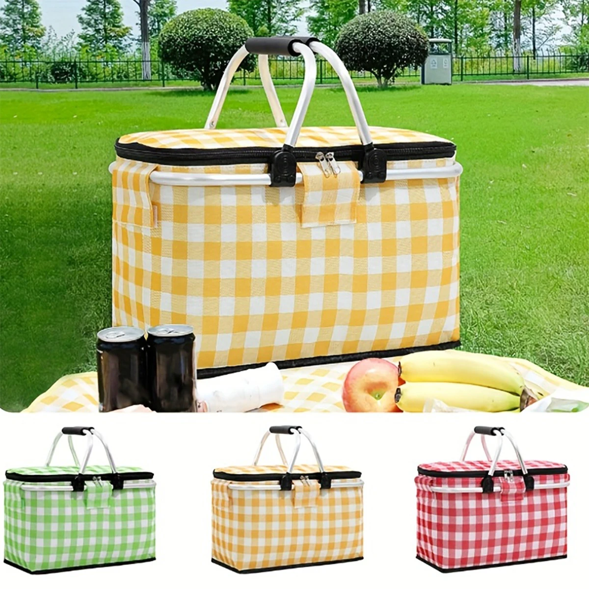 Insulated Picnic Basket Foldable Ice Pack Ice Basket Outdoor Thermal Handheld Storage storage bag lunch cooler bag cooler bag camping storage bag For Camping Car Insulated Bask