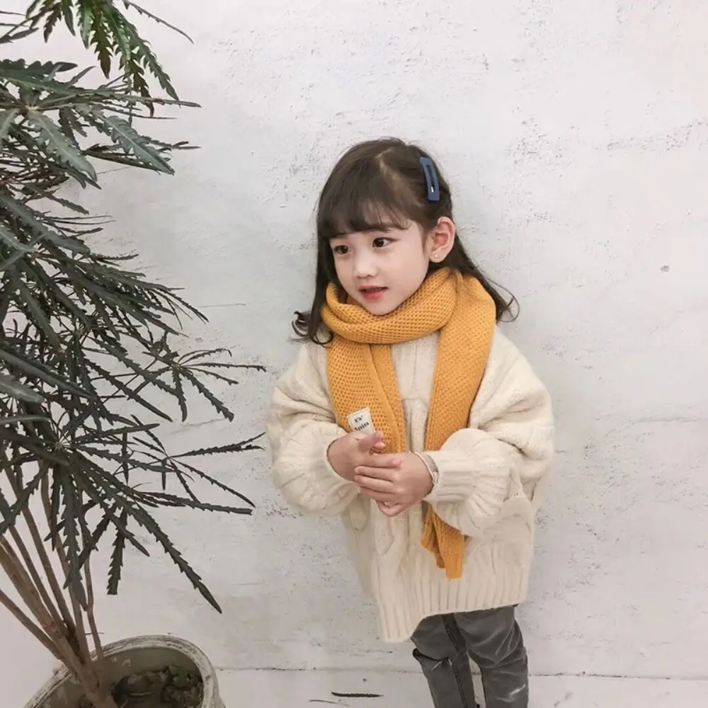 간단한 한국 스타일 소년 소녀 스카프 가을 겨울 캐주얼 어린이 니트 스카프 따뜻한 방풍 양모 뜨개질 스카프 선물