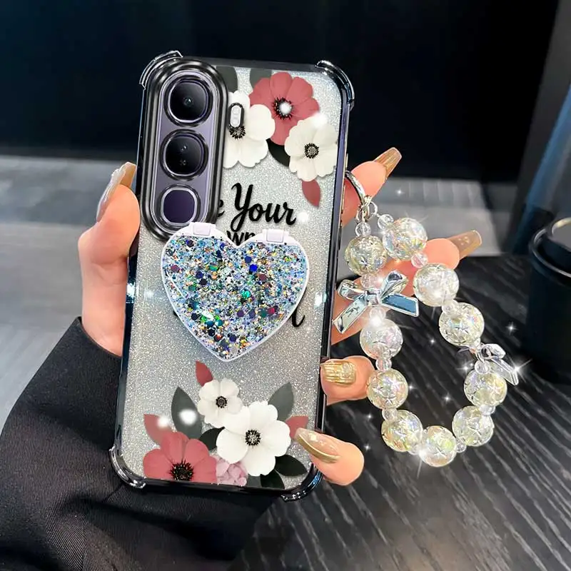 3-Piece Simple Flowers Phone Case Set with Lanyard and Stand