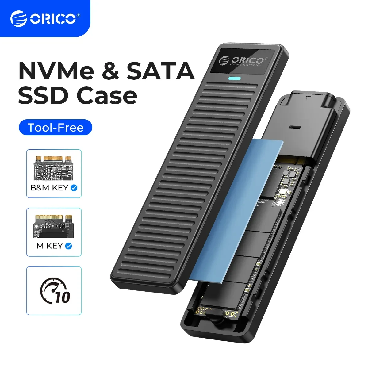 ORICO M.2 NVMe SSD Enclosure Support USB3.2 Gen2 Protocol (10Gbps) M.2  Solid State Drive External Adapter Case Tool Free