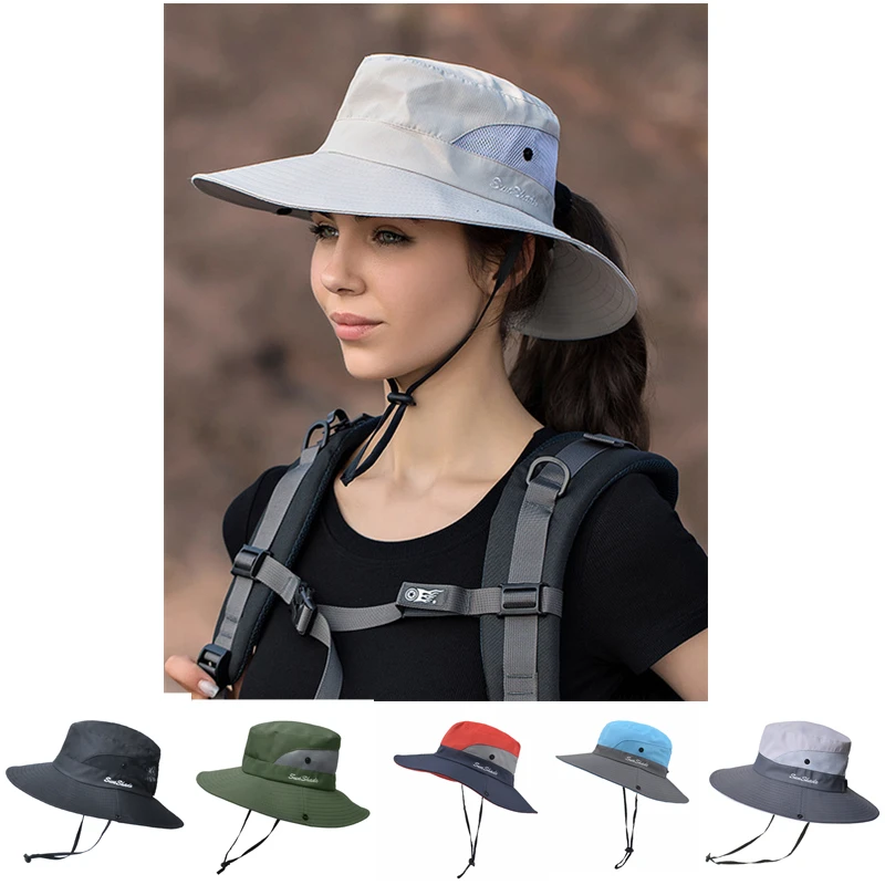 

Bucket Hats for Women UV Protection Foldable Horsetail Hole Fisherman's Hat Big Wide-Brim Visor Men Fishing Hunting Climbing Cap