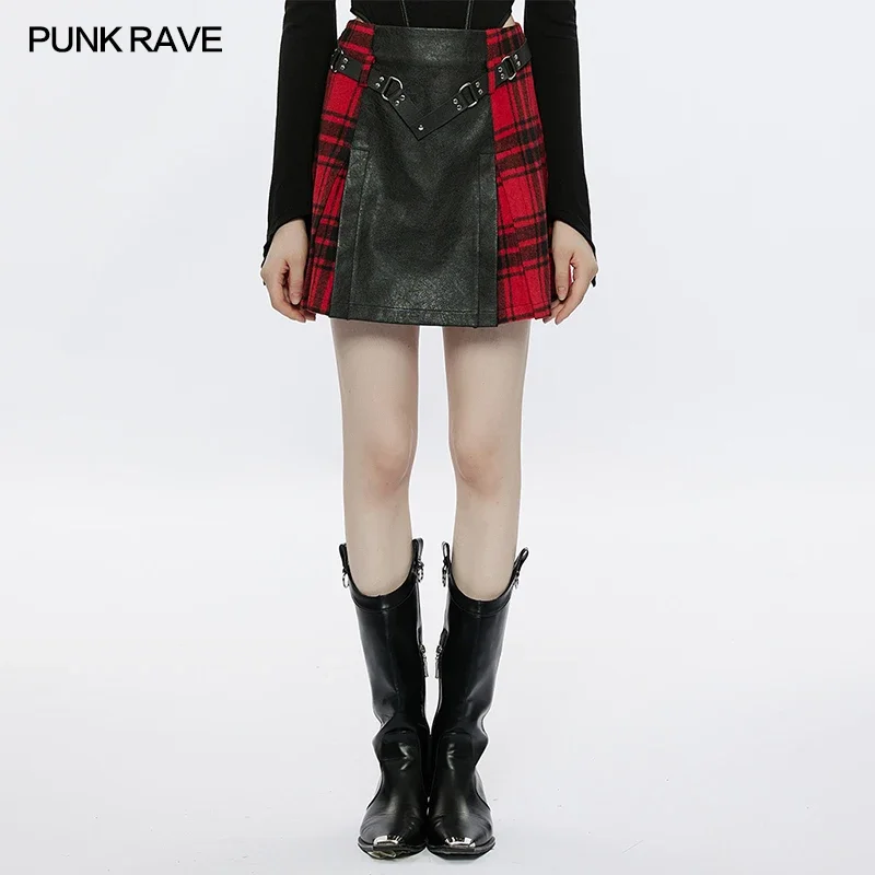 punk-rave-mini-saia-punk-preto-e-vermelho-xadrez-splicing-cinto-de-fivela-rebite-de-metal-linha-a-diaria-personalidade