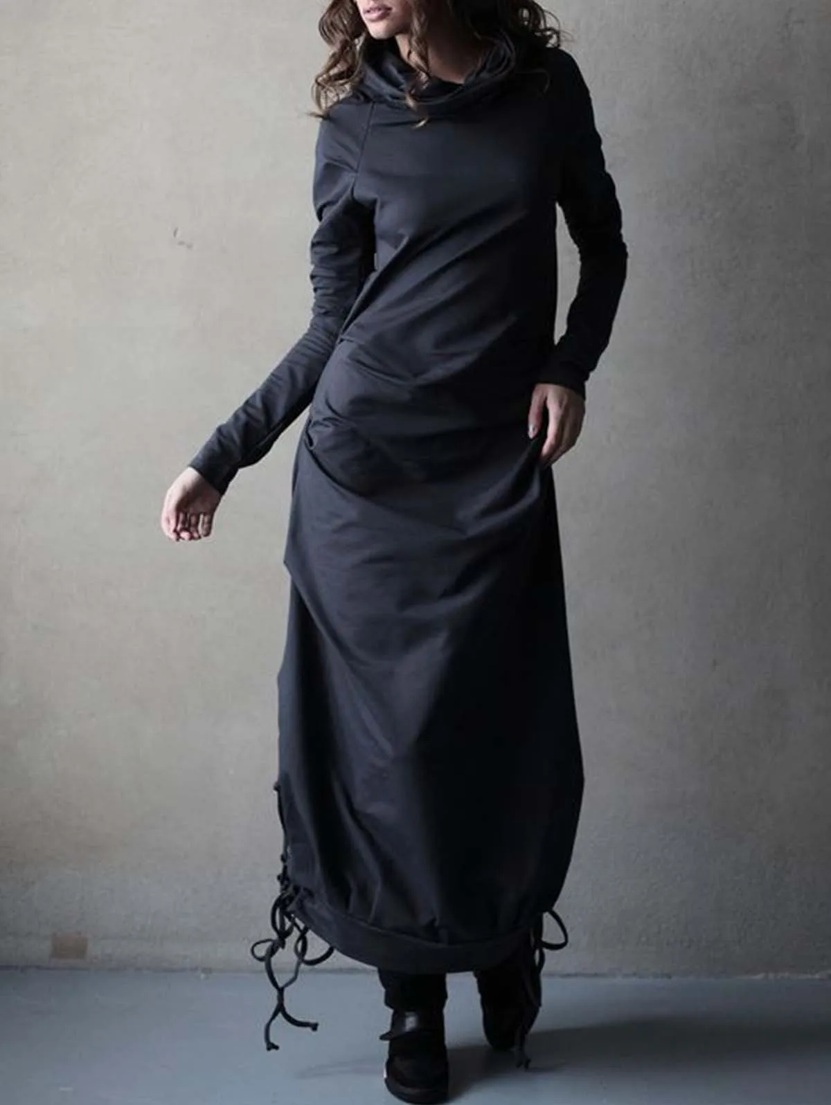 

Women Spring Autumn Pullovers 2024 Stylish Hooded Hoodies Dress Casual Long Sleeve Maxi Vestidos Female Drawstring Robe Femme