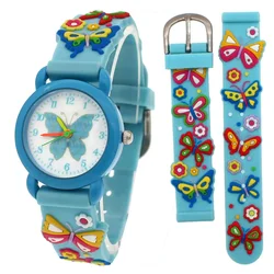 Colorful Butterfly Quartz Wristwatch for Girls - Fun and Vibrant Timepiece, Perfect Party Gift for Kids (Blue)