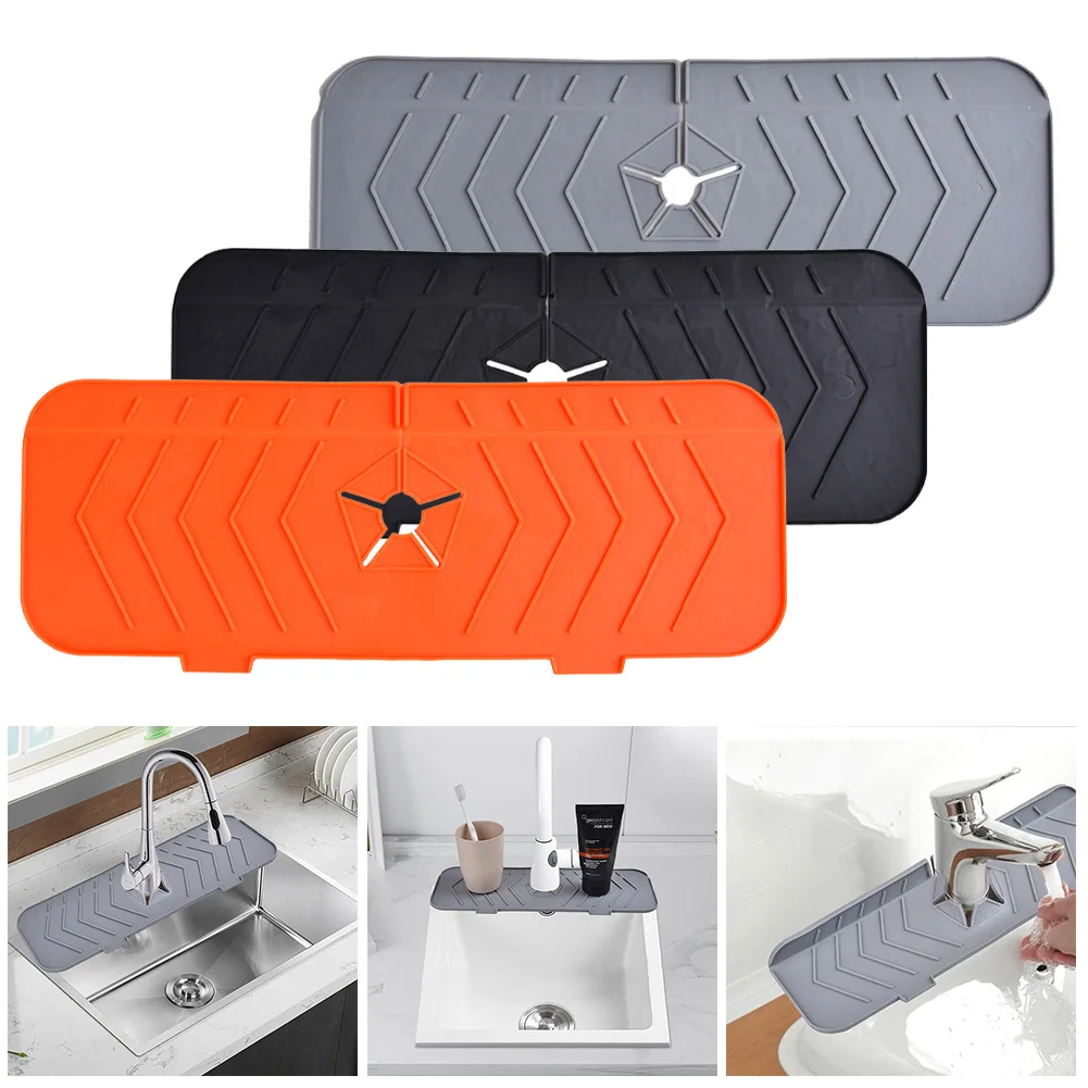 Faucet Mat 1pcs 37x14cm Splash Water Catcher Mat Kitchen Sink Draining Pad