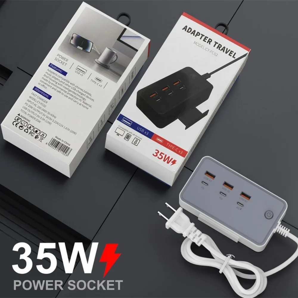 35W 3PD 3USB Power Strip Electrical Socket US/EU/UK Plug Multiple 6 Ports Extension Cable Plugs Adaptors Quick Charging Charger