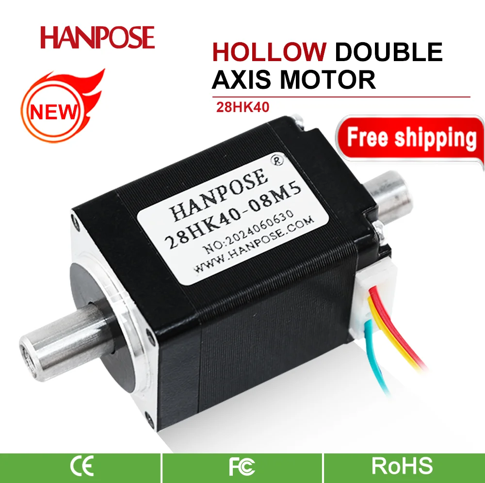 

HANPOSE 28HK40 полый двойной шаговый двигатель NEMA11 4,0 v 1.0A двухфазный гибридный маленький двигатель с высоким крутящим моментом