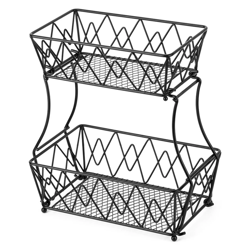 

Retail Fruit Basket Display Stand, 2-Tier Countertop Fruit Basket Bowl Holder Kitchen Storage For Vegetable Fruit Bread Display