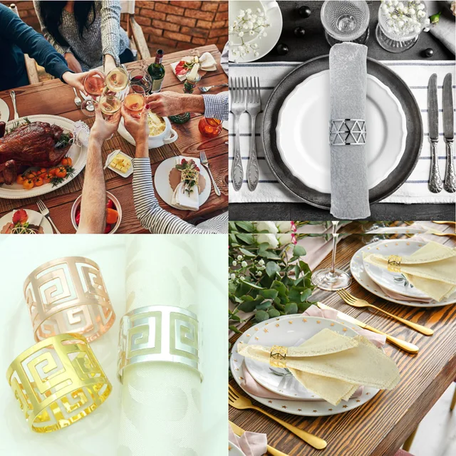 50 Anelli Per Tovaglioli In Foglia Oro - Decorazione Elegante Per Tavola Da Pranzo O Eventi - Foto 10