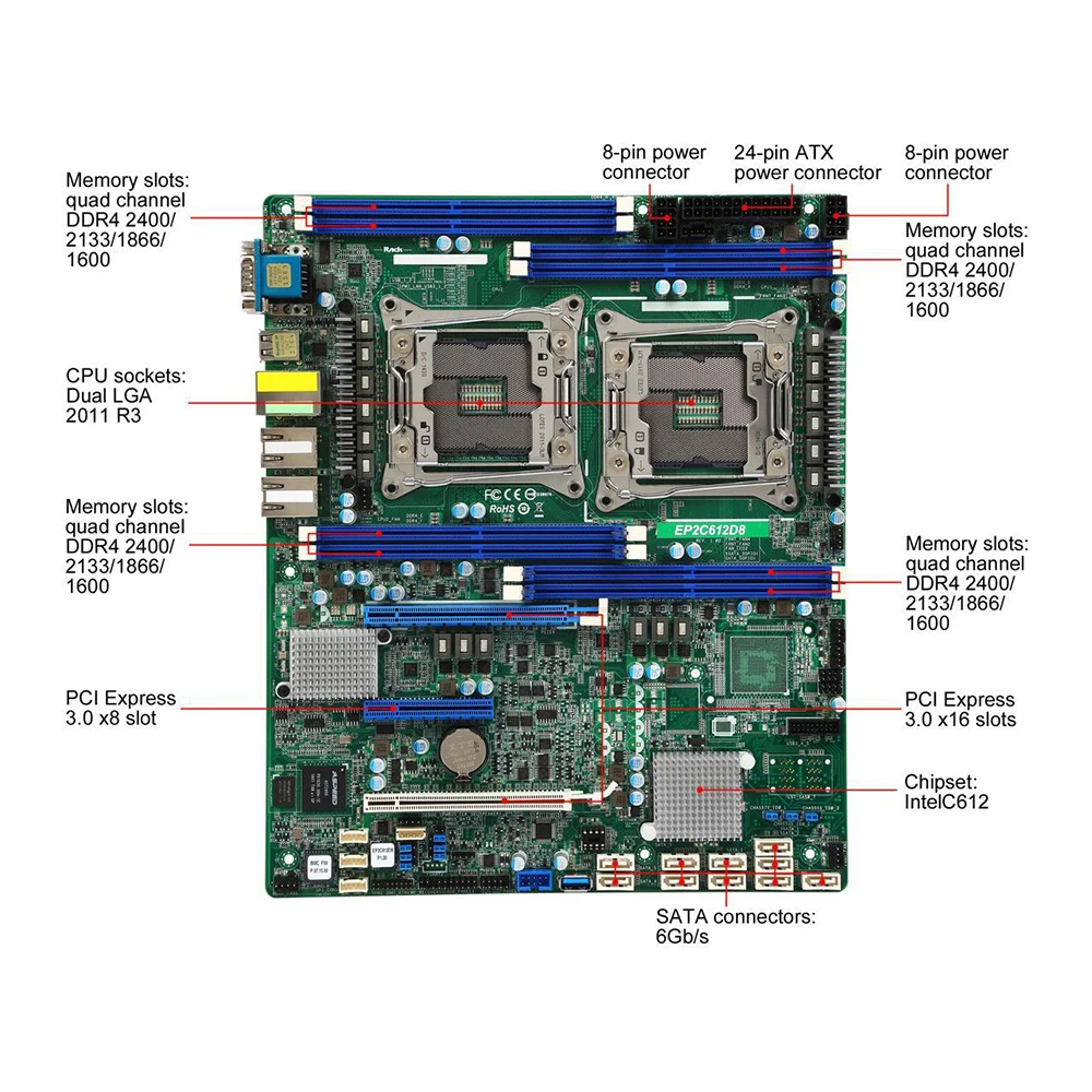 

EP2C612D8 DDR4 ATX Support R3 E5-2600/4600 V3 Server Motherboard For ASROCK
