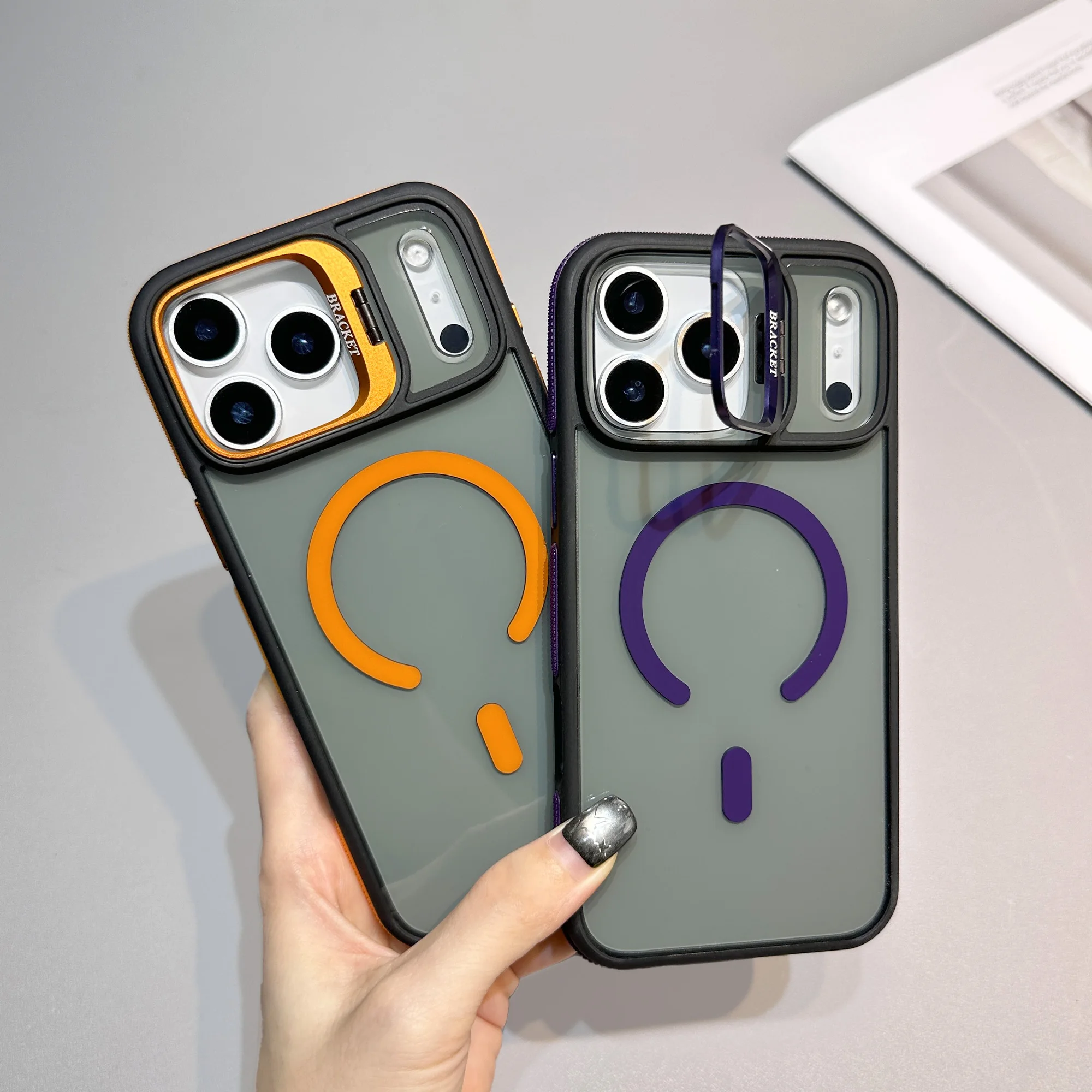 Luxury Matte Transparent Kickstand Magnetic Phone Case