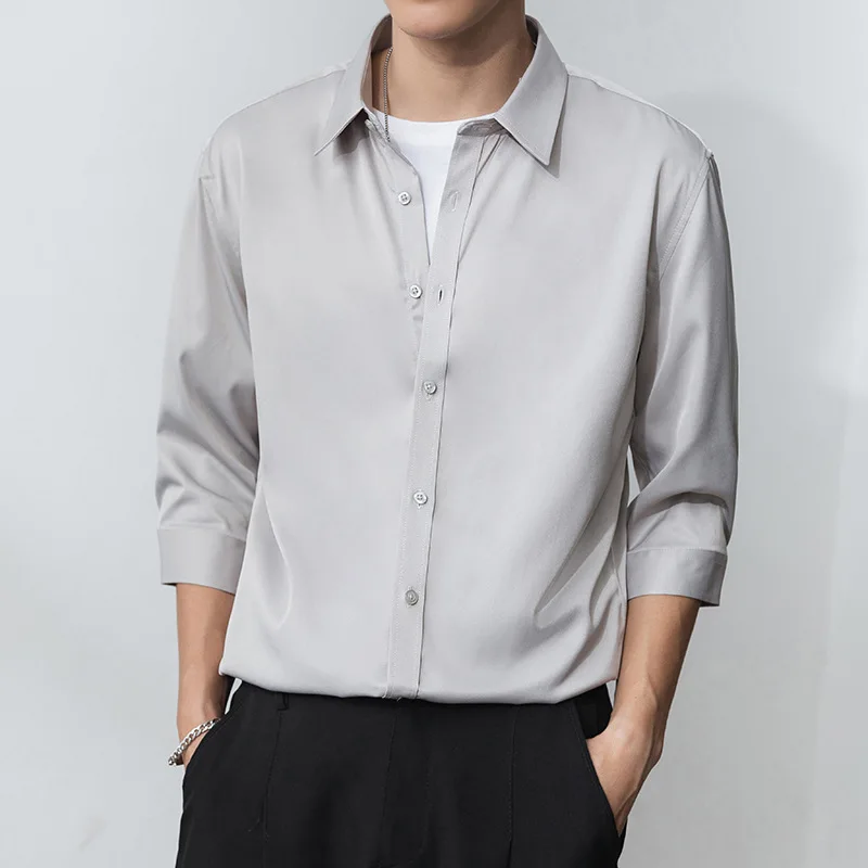 

Spring Summer Shirt Men Fashion Grey Long Sleeve Youth Shirt Plus Size Boys Casual Business Office Wear Shirts Button Up Top 3xl