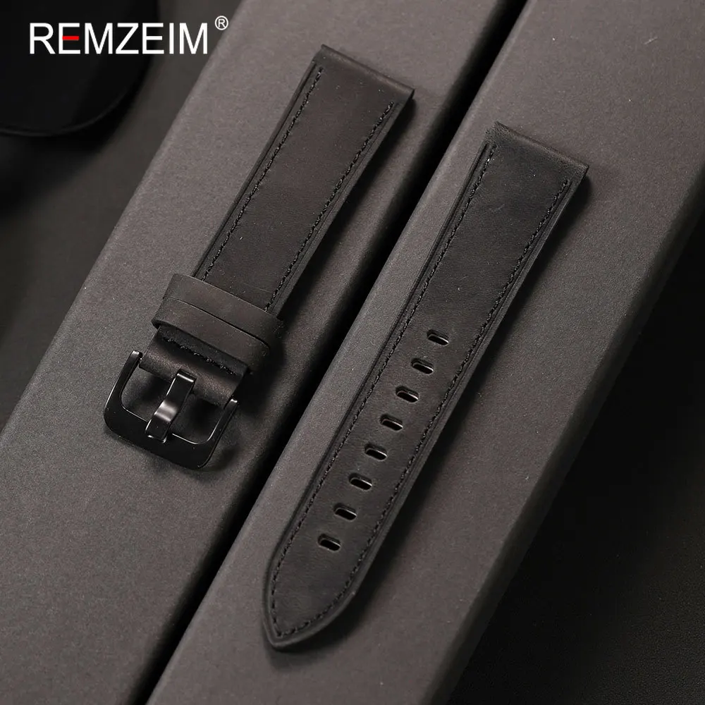 Luxury Matte Leather Watch Band with Black Buckle - Men's Replacement Strap