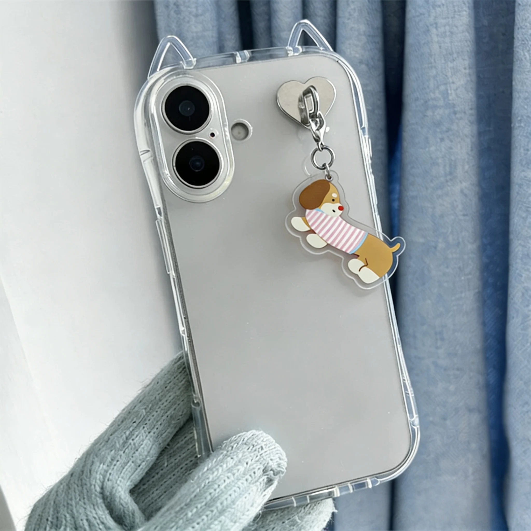 Adorable Black Cat 3D Ears Phone Case with Key Chain Pendant