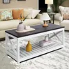 Farmhouse Coffee Table with Slatted Shelf and Corner Protection, 40 Inches, Vintage White/Espresso 1
