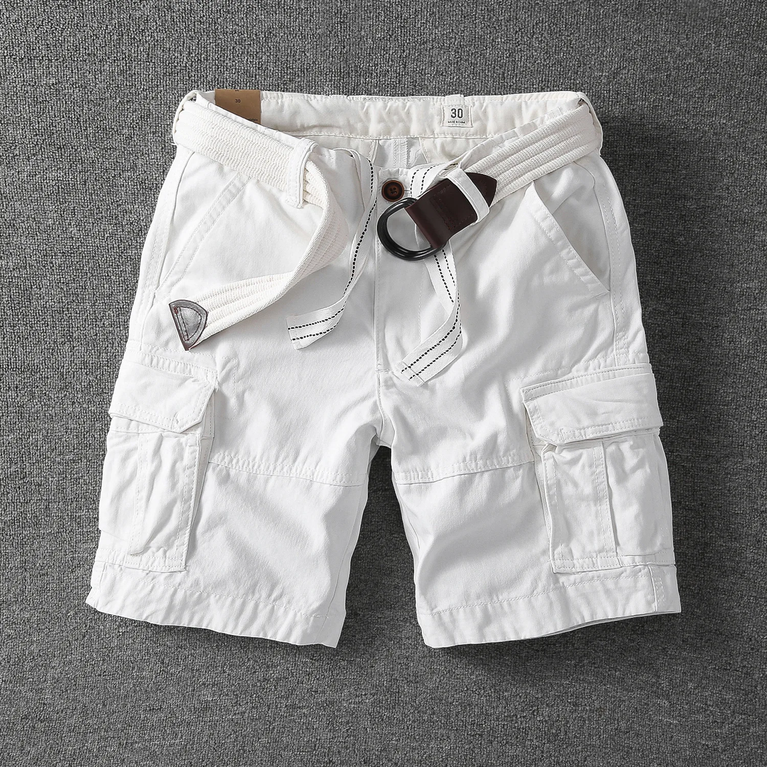 Without belt Asian Size Men's White Camouflage Workwear Shorts Summer Casual Tactical Outdoor Multi Pocket Cargo Shorts 1