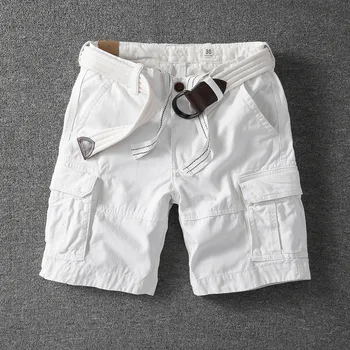 Without belt Asian Size Men's White Camouflage Workwear Shorts Summer Casual Tactical Outdoor Multi Pocket Cargo Shorts 1