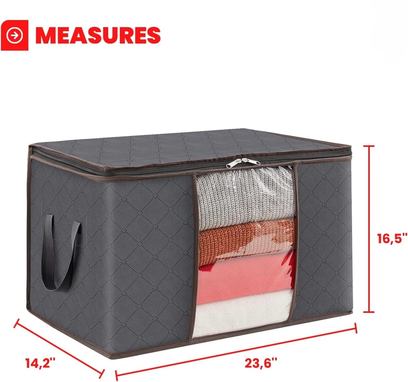 Large Capacity Foldable Storage Bags with Durable Handles,Gray ,Multi-Purpose Organizer for Clothes, Toys, Quilts, and Bedding