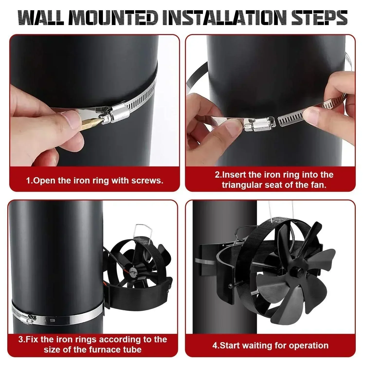 6 Blades Stove Fan Heat Powered Fireplace Fan 360&deg; Rotating for Home Winter