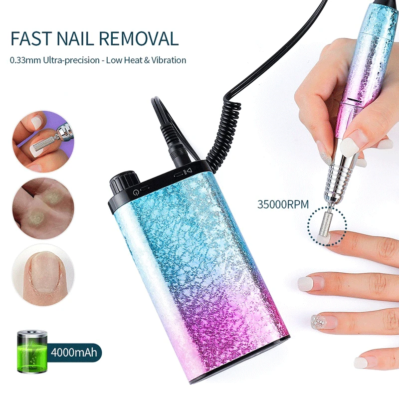 

35000RPM Wireless Nail Drill Machine Portable Nail Master Fast Nail Removal Strong Manicure Pedicure Polishing Milling Cutter