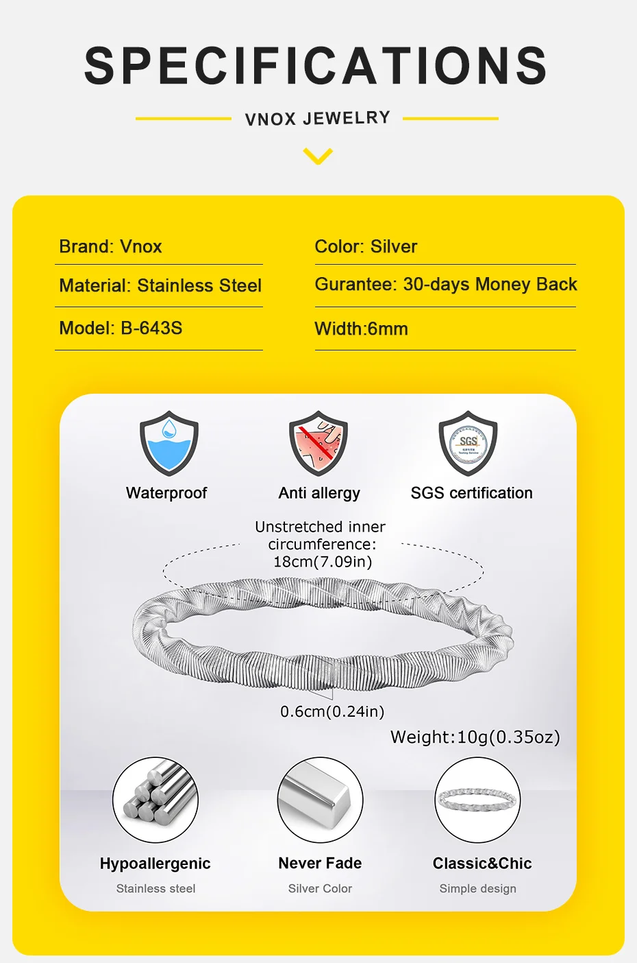 Vnox Hollow Mesh Edelstahl Mobius Armbänder Armbänder für Männer, sanftes Hemdenband, elastisches Metallzubehör – Detail 5