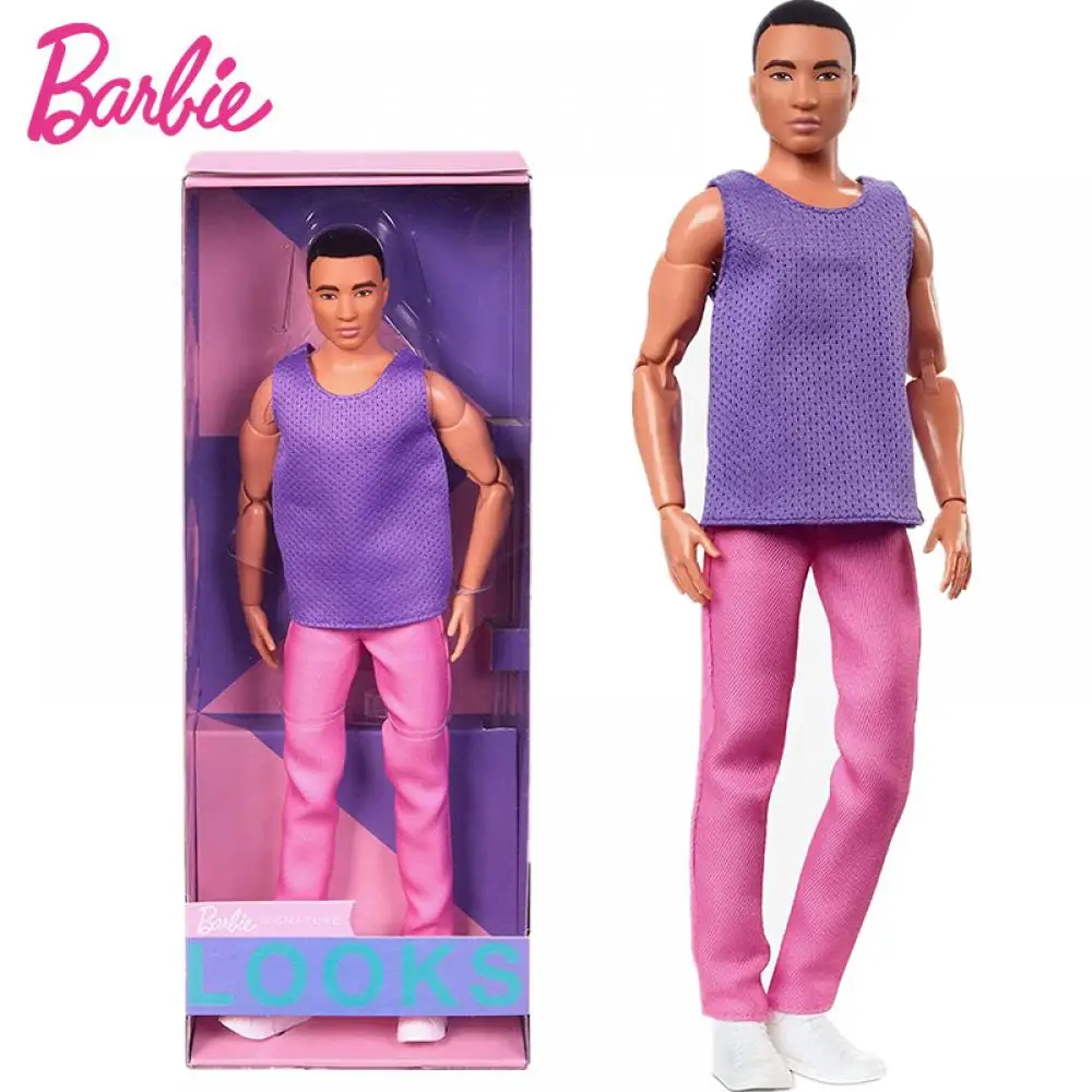 

Original Barbie Fashion Black Hair Purple Top with Pink Pants Collection Doll Signature Retro Figures Toys Birthday Gifts HJW84