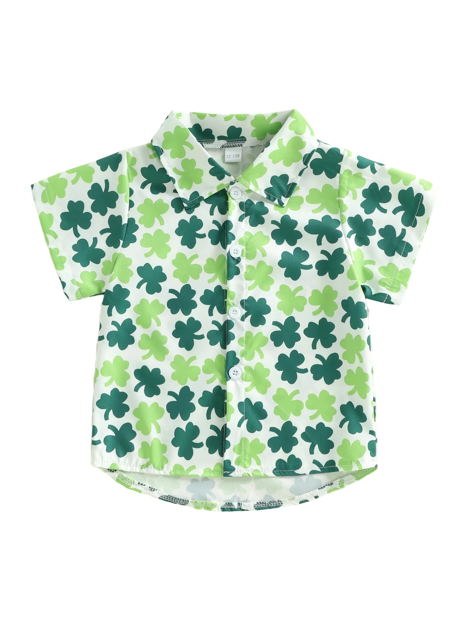 Adorable Infant Boy St Patrick s Day Shirt Stylish Clover Print Short Sleeve Button Up Collared Blouse for Toddlers