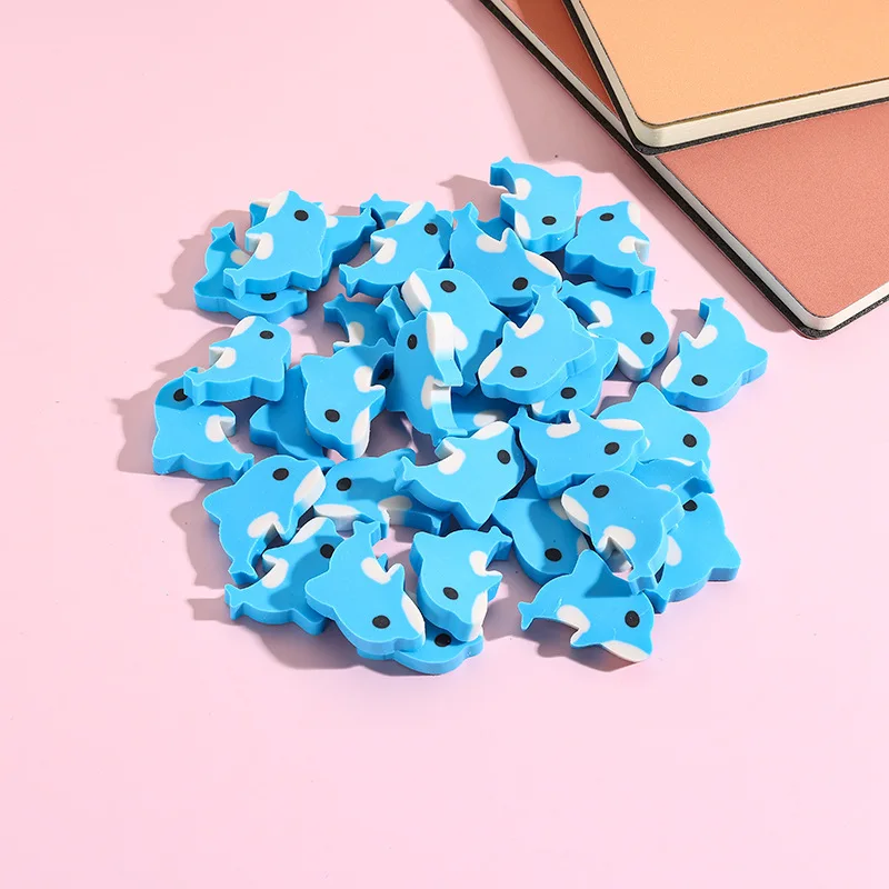 10Pcs/Lot Kawaii Dolphin Pencil Eraser Cute Cartoon Marine Animal Small Rubber Kindergarten Elementary School Office Stationery