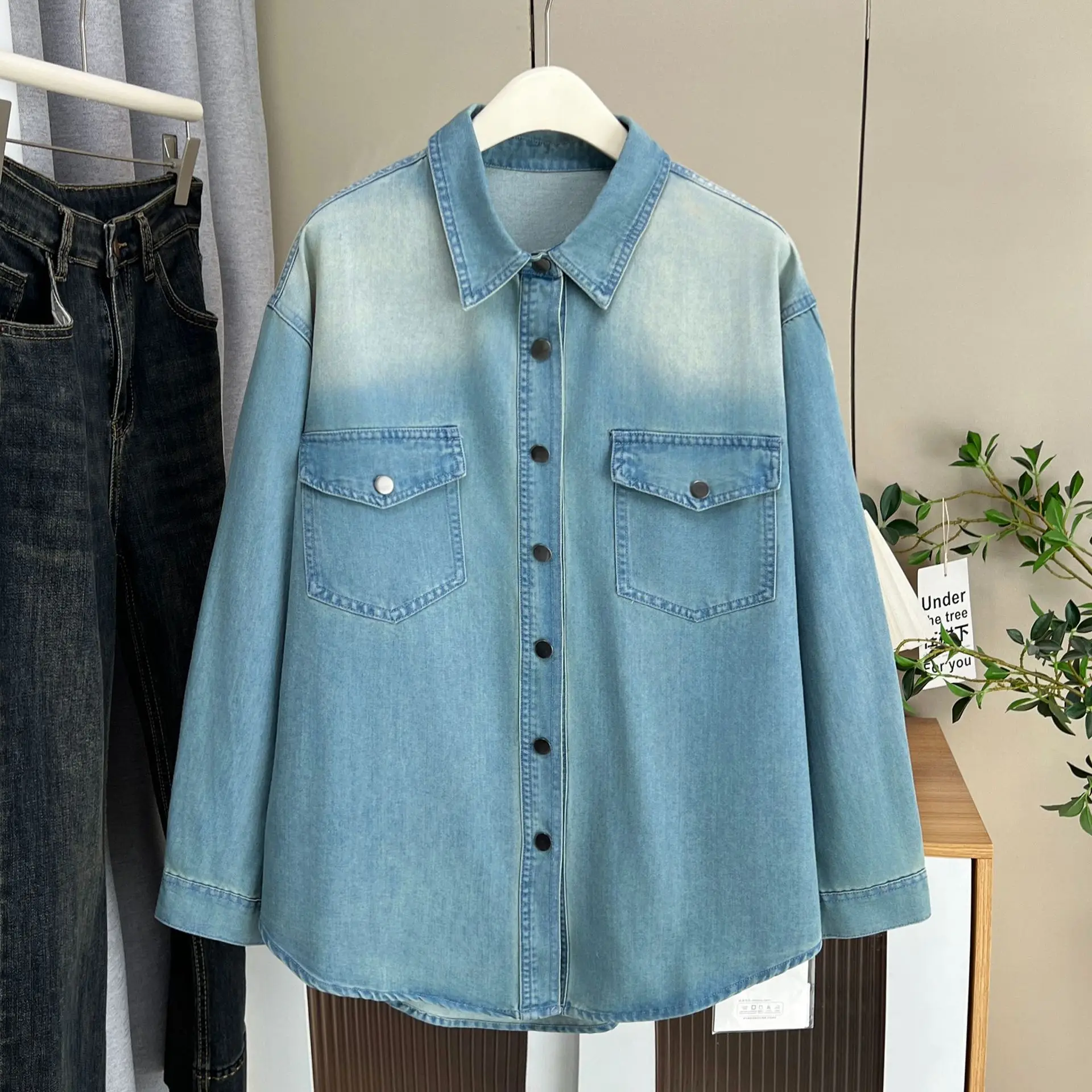 Fashion Plus Size Women's Blouses New Autumn Simple And Retro Long Sleeved Denim Shirt 2521